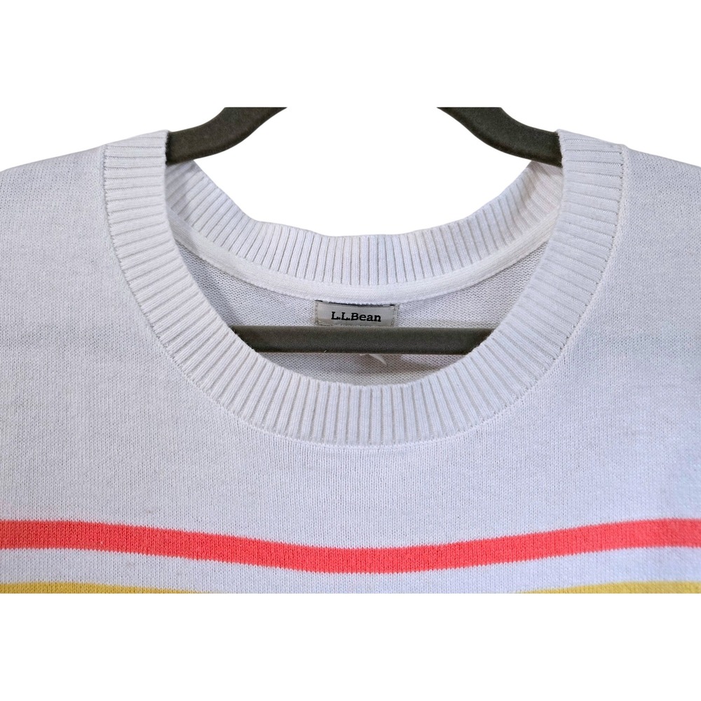 LL Bean Womens 2X Preppy Cotton Cashmere Striped Crewneck Sweater White Multi - Picture 2 of 9